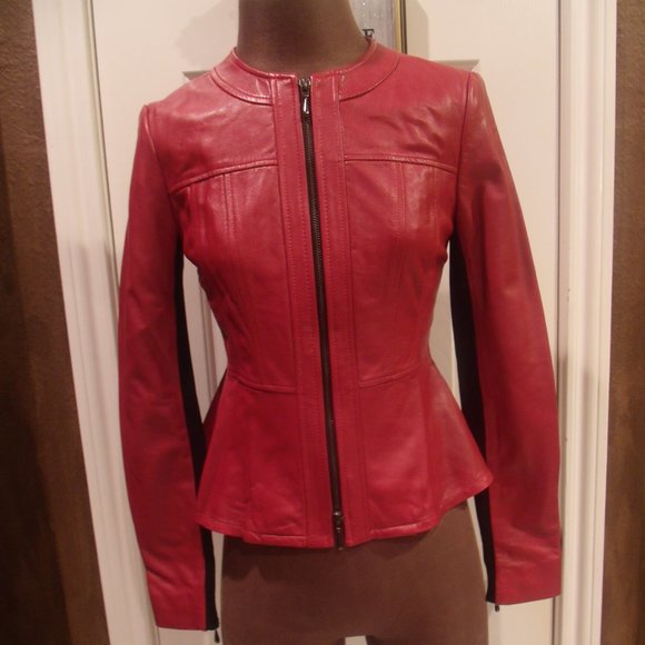 Nanette Lepore Red Leather Sugar Daddy Jacket - Picture 2 of 11